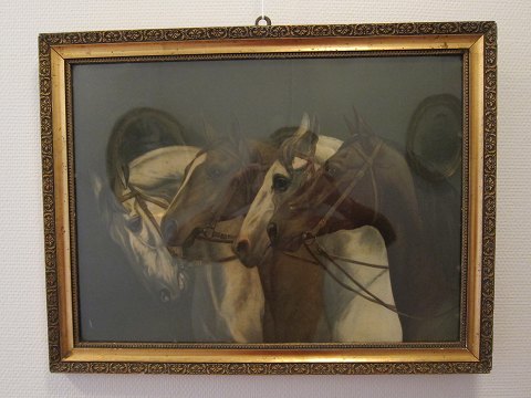Linoldruck mit Motiv von Pferde
In einem Rahmen aus Blattgold
Um 1920
H: 43cm B: 56,5cm