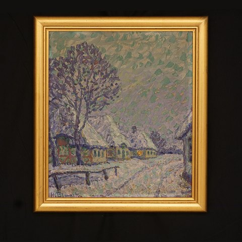 Heinrich Blunck, 1891-1963, Village at dusk. Oil 
on plate. Signed. Visble size: 43x36cm. With 
frame: 51x44cm