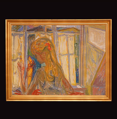 Paul Høm, 1905-94, Mädchenporträt. Öl auf Leinen. 
Signiert. Lichtmasse: 74x99cm. Mit Rahmen: 
86x111cm