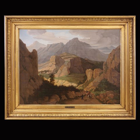 J. P. Møller, 1783-1854: Landscape with persons. 
Oil on canvas. Signed. Visible size: 48x63cm. With 
frame: 64x79cm