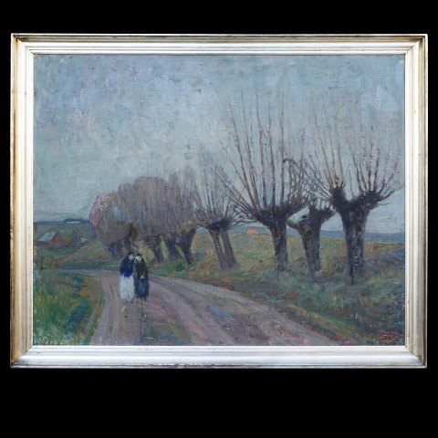 Peter Holm, Denmark, 1884-1966, oil on canvas: 
Landscape with persons. Signed. Visible size: 
96x118cm. With frame: 110x132cm