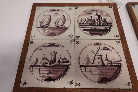 Kacheln
Holländische Wandkacheln/-platten, 
Um 1800-1850
13cm x 13cm pro Stück
4 Stk. im Rahmen (28x28cm)