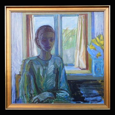 Paul Høm, Denmark, 1905-94: A portrait of his 
first wife Kirsten. Oil on canvas. Late 1930es. 
Visible size: 98x98cm. With frame: 110x110cm
