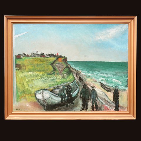 Jens Søndergaard, 1895-1957, oil on canvas. "The 
beach at Bovbjerg". Signed and dated 1929. Visible 
size: 76x99cm. With frame: 89x112cm