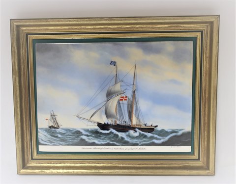 Bing & Grondahl. Porcelain. Danish ship portraits. Picture of "The schooner 
Princess Caroline of Copenhagen. Dimensions: Width 38 * 30 cm. 3500 have been 
produced, and this is no. 472.