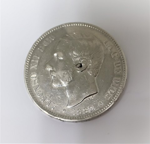 Spanien. Sølv 5 Pesetas 1882. Diameter 38 mm.