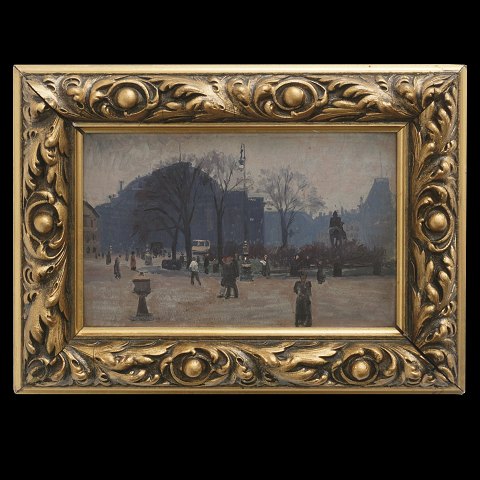 Frants Henningsen, 1850-1908, Öl auf Platte. 
Partie aus Kopenhagen 1891. Lichtmasse: 13x21cm. 
Mit Rahmen: 22x30cm