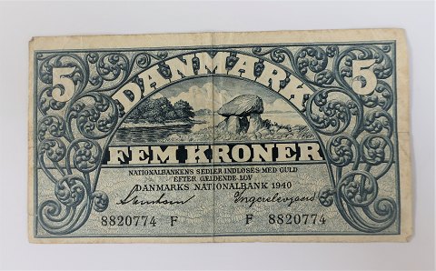 Danmark. Pengeseddel 5 kr. 1940 F