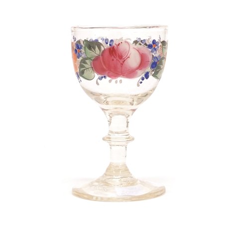 Flower decorated glass. Circa 1860. H: 11,1cm