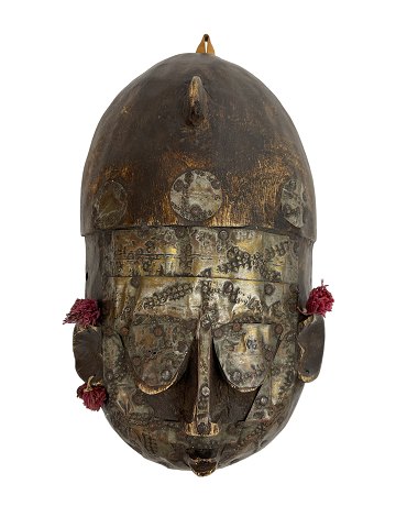 Kleine Maske aus Mali aus Holz, Metall und Textil. Die Marka, 20. Jahrhundert.