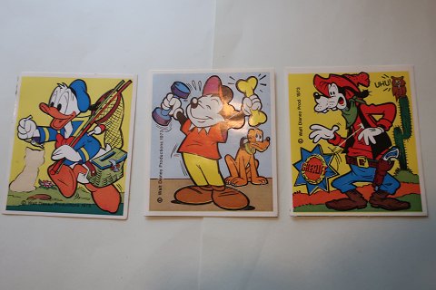 Für Sammler:
Werbung Marken
Disney Figuren =  Donald Duck, Mickey,Fettes Maultier
Aus Walt Disney Productions
Aus die 1900-Jahren
3 stk. 
In gutem Stande