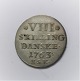 Denmark. Frederick the 5th. Coin. Silver 8 skilling 1763.