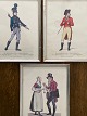 3 alte Drucke in Silberrahmen von Gerhard Ludvig 
Lahde aus der Serie "Kleideranzüge in Kopenhagen". 
Lahde, der mit Thorvaldsen befreundet war, 
kreierte die Serie Anfang des 19. Jahrhunderts