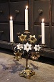 K&Co. presents: Old French church candlestick in bronze, decorated with bronze lilies and 3 old white opaline ...