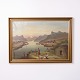 Gemälde auf Leinwand mit Fluss durch Berglandschaft ...
