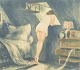 Louis Icart, "Attic Room", etching, listed French artist.