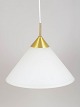 Danish design pendant lamp in opaline glass and brass.