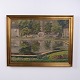 Osted Antik & Design präsentiert: Landschaftsgemälde auf Leinwand mit Park und See im Goldrahmen 64 x 82 cm