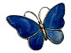 Danish Sterling silverBlue brooch with enamel butterfly