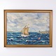 Ölgemälde mit Segelboot, Rauem Meer und Leuchtturm im ...