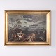 Osted Antik & Design präsentiert: Gemälde auf Leinwand mit Dorfmotiv und Pferdewagen 1930er Jahre 58 x 76 cm