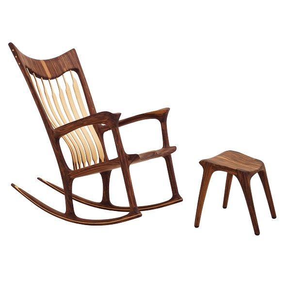 Danish rocking chair, walnut and ash tree. Made and signed by Morten Stenbæk 
Denmark. H: 98cm. B: 78cm