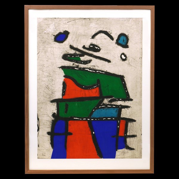 Robert Jacobsen, 1912-1993, hand-colored etching in colors, 111/125, framed in 
light walnut, year 1959. Visible size: 55x75cm. With frame: 89x68cm