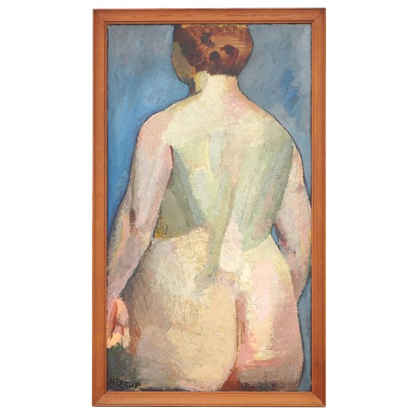 Gemälde von Henry Heerup.
Henry Heerup, 1907–93, Öl auf Leinen.
Frauenakt. Signiert Heerup. Lichtmasse: 109x59 cm. Mit Rahmen: 118x68cm