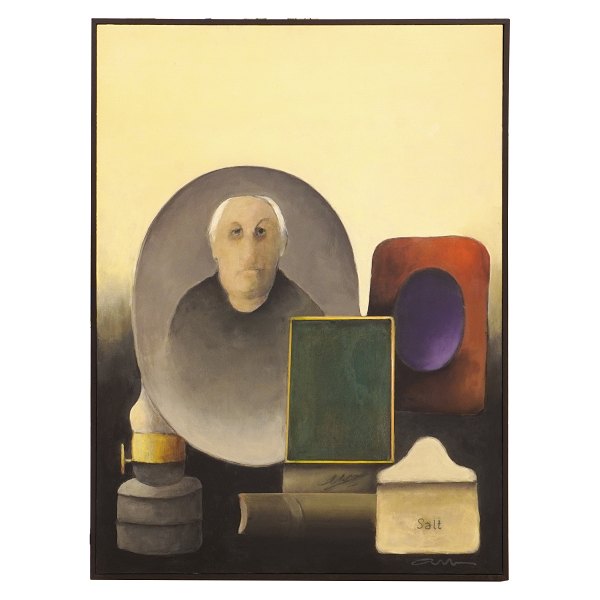 Albert Bertelsen, 1921-2019, Öl auf Leinen. "Die Antik Runde". Signiert und 
datiert 2017. Lichtmasse: 93x70cm. Mit Rahmen: 96x73cm