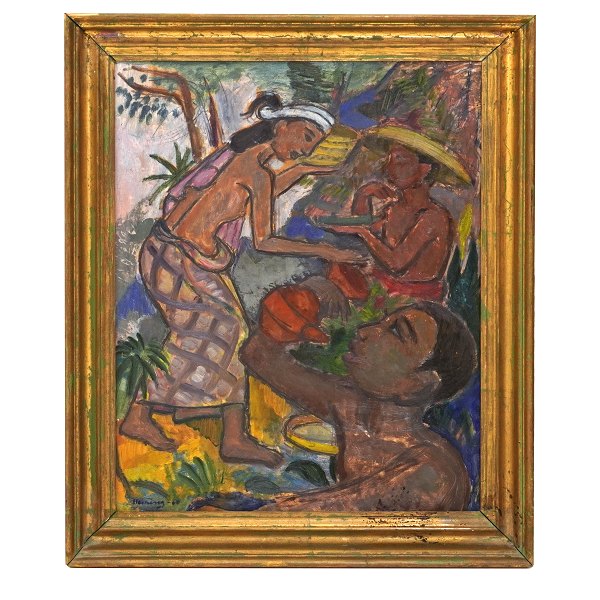 Harald Heiring, 1906-95, Öl auf Pappe. Signiert und datiert 1960. Motiv aus 
Bali. Lichtmasse: 43x34cm. Mit Rahmen: 53x44cm