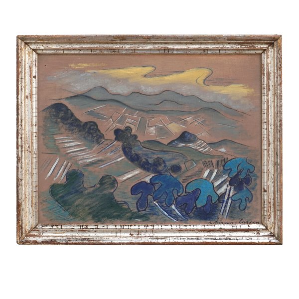 Rita Kernn-Larsen, 1904-98, Öl auf Holz. Landschaft mit Bergen. Signiert und 
datiert 1948. Lichtmasse: 25x32cm. Mit Rahmen: 31x38cm