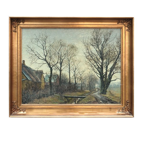 Ole Ring, 1902-72, Öl auf Leinen. Partie aus einem Dorf. Signiert. Lichtmasse: 
45x59cm. Mit Rahmen: 60x74cm