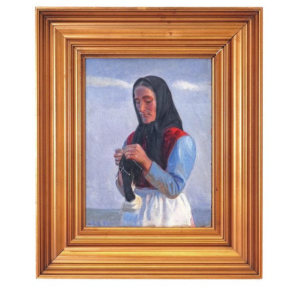 Michael Ancher, 1949-1927, Öl auf Holz. Signiert "MA 99". Lichtmasse: 32x24cm. Mit Rahmen: 50x42cm