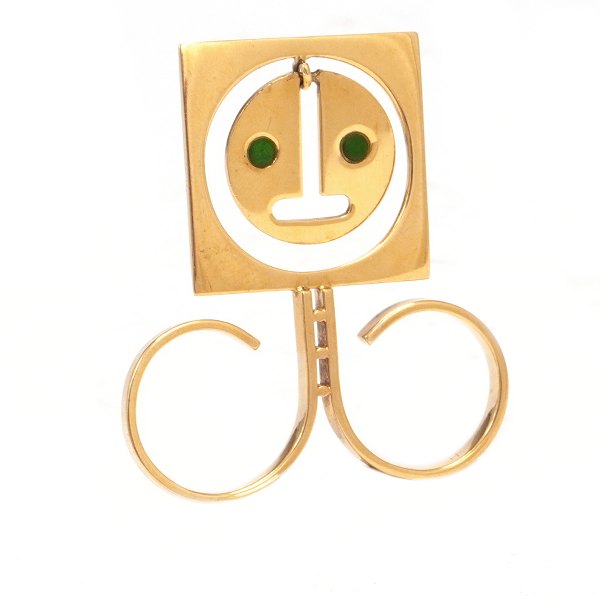 Anni & Bent Knudsen, Dänemark, Doppelter "Masken"-Goldring aus 18kt Gold. Ringgr. 56