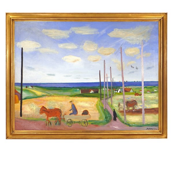 Jens Søndergaard, 1895-1957, Öl auf Leinen, Landschaft, Dänemark, Spätsommer 1945. Signiert und datiert. Lichtmasse: 106x137cm. Mit Rahmen: 125x156cm
