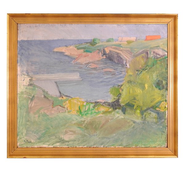 Kjeld Hansen, 1919-2012, Küste Bornholms. Signiert und datiert 1947. Lichtmasse: 89x107cmn. Mit Ramen: 103x121cm