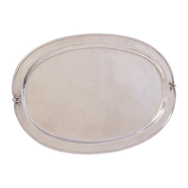 Leicht gehämmertes Silbertablett von Ballins Nachfolger, Dänemark. L: 47cm. B: 30cm. G: 961gr