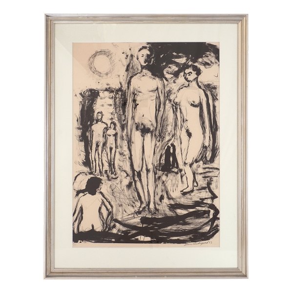 Jens Søndergaard, 1895-1957, Litographie.Motiv mit dem Künstler und deren Frau. Signiert und datiert 1953. Lichtmasse: 71x51cm. Mit Rahmen: 92x71cm