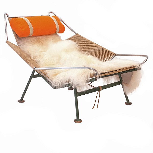Hans J. Wegner, früher Flag Halyard Stuhl, GE225, mit grünem Untergestell und Holzschuhen. Design aus dem Jahre 1950. Schöner patinierter Zustand